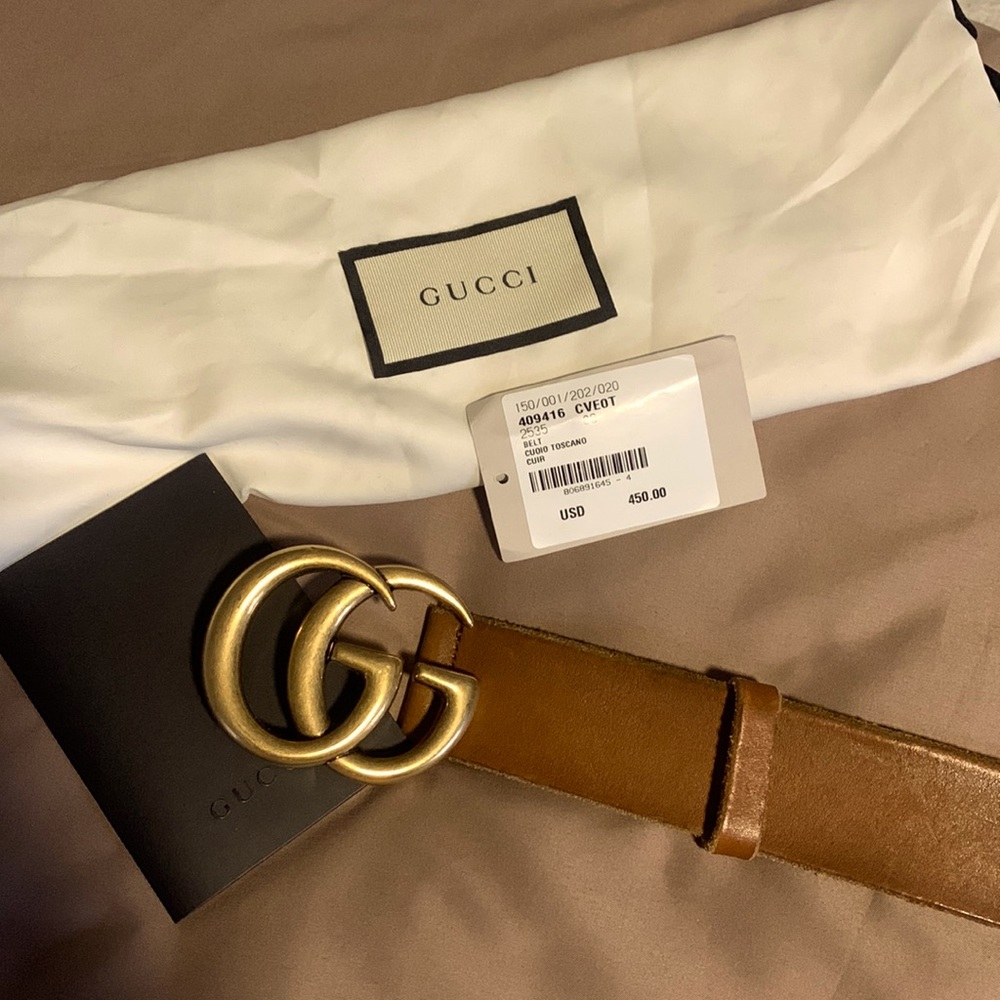 Gucci Brown Leather Belt with Gold Double G Buckle